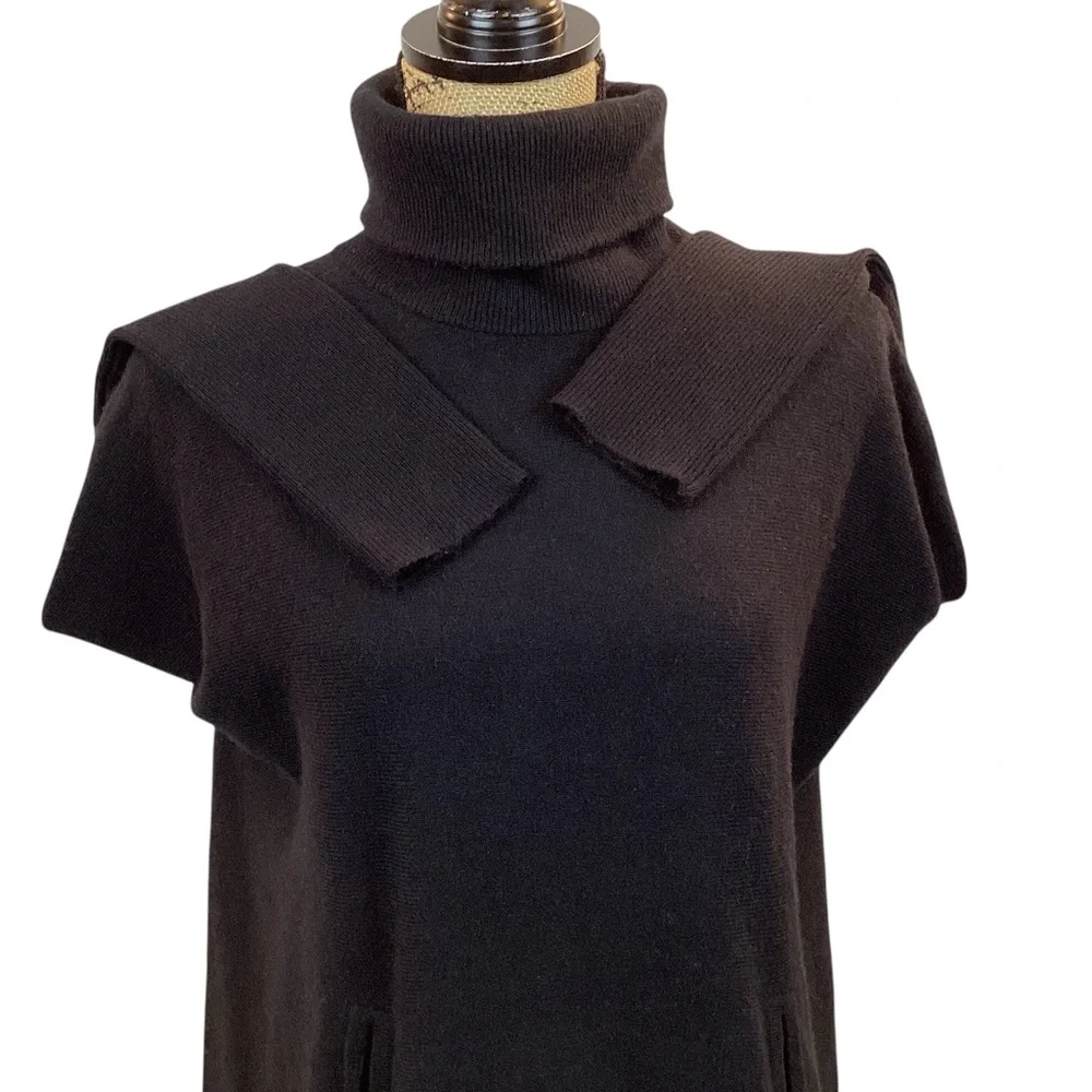 Garnet Hill Cashmere Wool Oversized Turtleneck Sweater Kangaroo Pocket Black - Picture 10 of 15